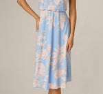 Floral Chiffon Blouson Halter Midi Dress In Blue Ivory 4