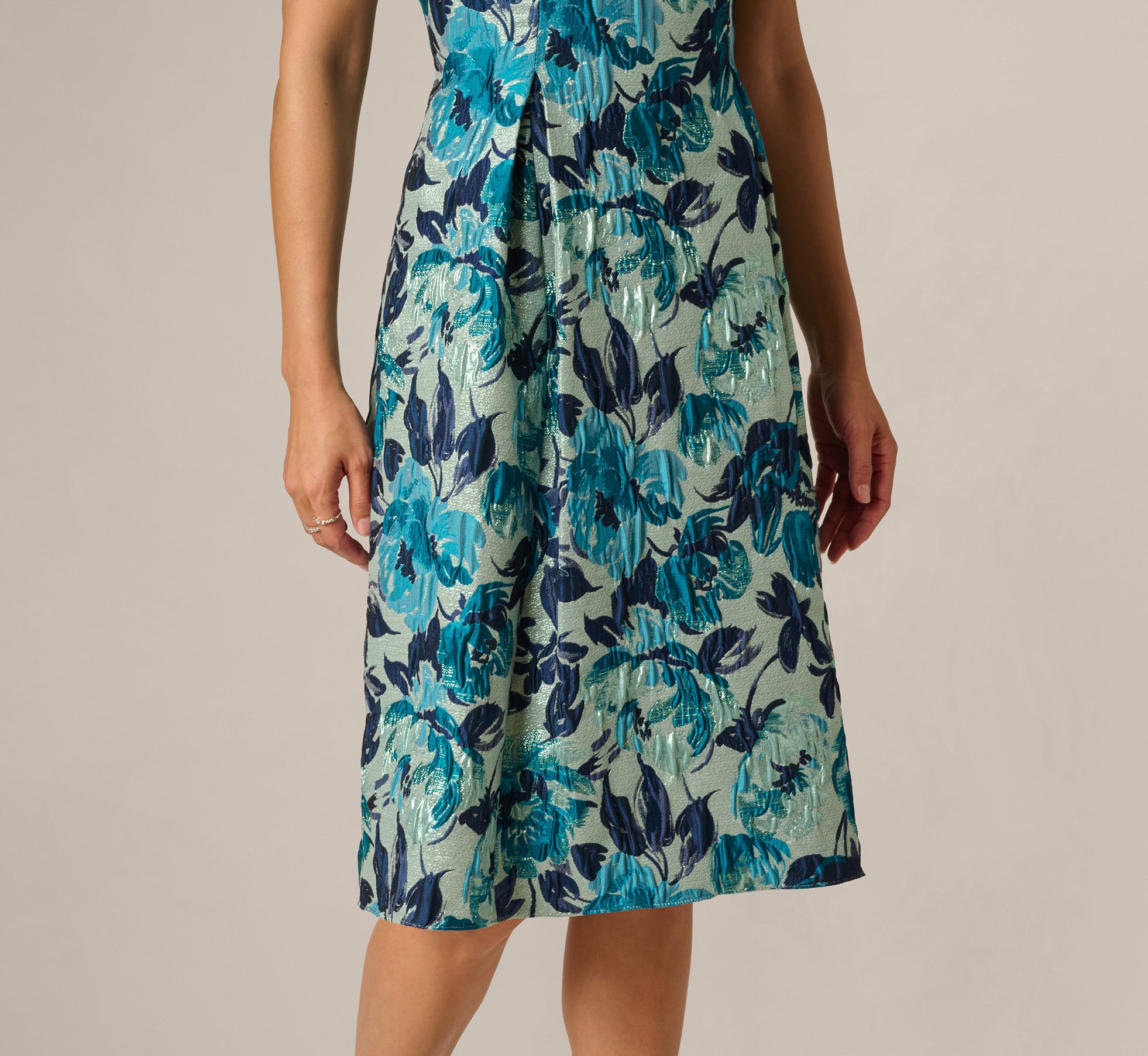 Multi Colored Metallic Floral Jacquard Boat Neck Fit And Flare - Adrianna Papell Multi Colored Metallic Floral Jacquard Boat Neck Fit And Flare - Adrianna Papell