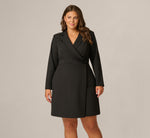 Plus Size Long Sleeve Beaded Short Blazer Wrap Dress In Black 2
