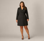 Plus Size Long Sleeve Beaded Short Blazer Wrap Dress In Black 6