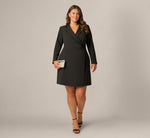 Plus Size Long Sleeve Beaded Short Blazer Wrap Dress In Black 1