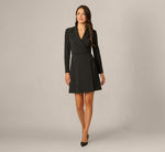 Long Sleeve Beaded Short Blazer Wrap Dress In Black 2