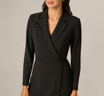 Long Sleeve Beaded Short Blazer Wrap Dress In Black 3