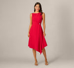 Asymmetrical Brooch Draped Midi Dress In Red 2
