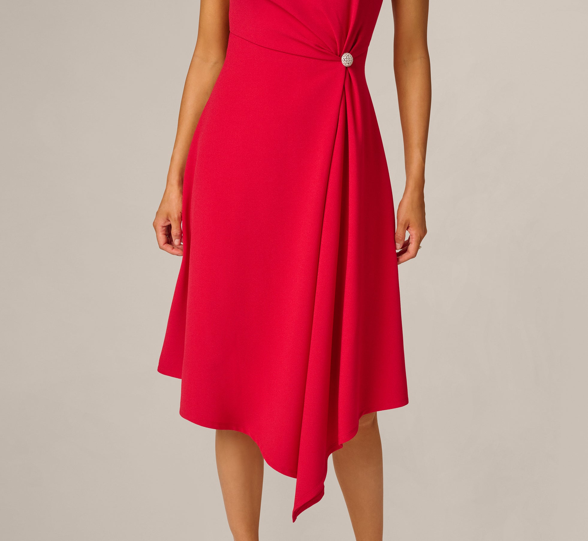 asymmetric brooch-detail maxi dress Red Asymmetrical Brooch Draped Midi Gathered detailing satin wedding dress A-Line One-Shoulder Sleeveless Satin Color:Custom Color Free