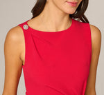 Asymmetrical Brooch Draped Midi Dress In Red 4