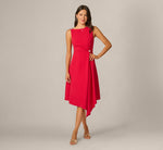 Asymmetrical Brooch Draped Midi Dress In Red 1
