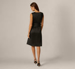 Satin V Neck Knot Waist Draped Dress In Black 5