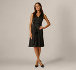 Satin V Neck Knot Waist Draped Dress In Black 6