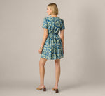 Short Sleeve Printed Cotton Sophia Dress In Navy Sage 5
