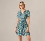 Short Sleeve Printed Cotton Sophia Dress In Navy Sage 2