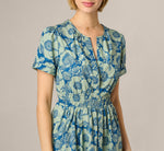 Short Sleeve Printed Cotton Sophia Dress In Navy Sage 3