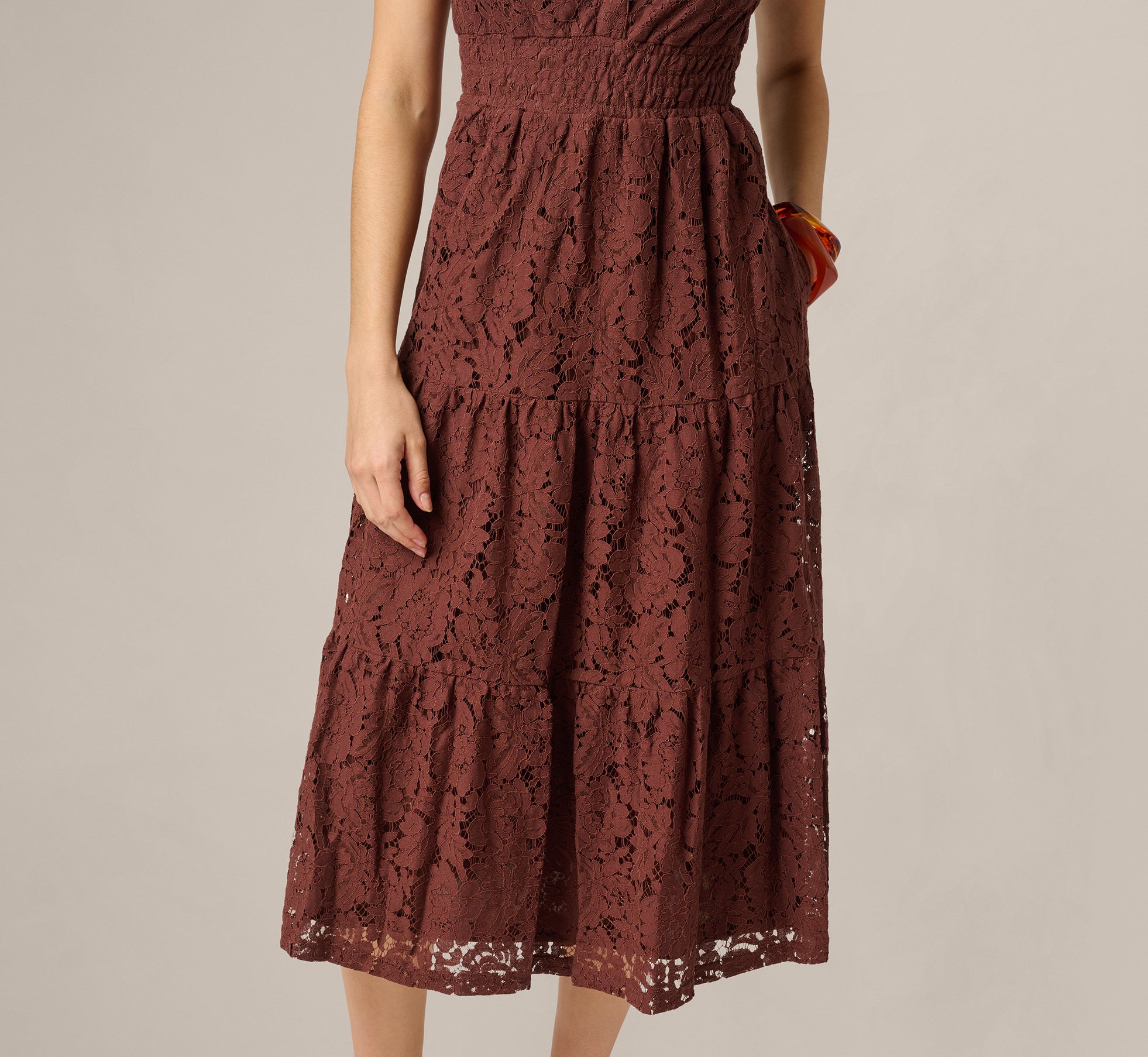 Sophia tiered dress BLACK andmary Brown Short Sleeve Lace Tiered 