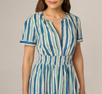 Short Sleeve Cotton Sophia Midi Dress In Ecru Navy 4