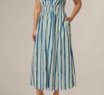 Short Sleeve Cotton Sophia Midi Dress In Ecru Navy 5