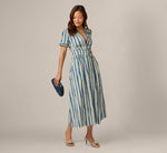 Short Sleeve Cotton Sophia Midi Dress In Ecru Navy 2