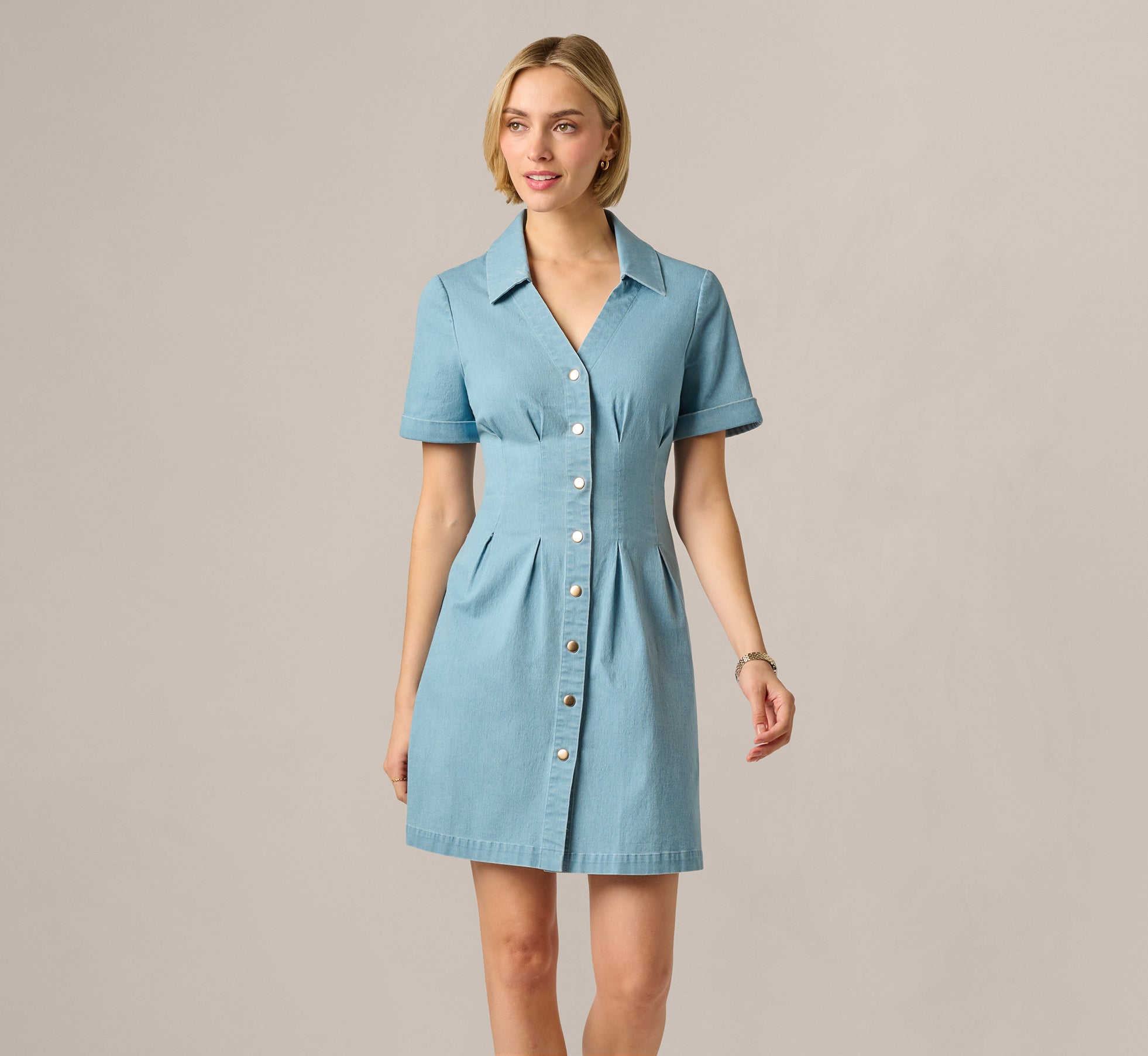 short sleeve chambray dress Blue Short Sleeve Cotton Chambray Emma Dress