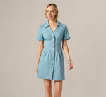 Short Sleeve Cotton Chambray Emma Dress In Chambray Blue 3