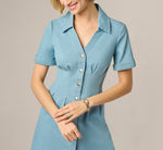 Short Sleeve Cotton Chambray Emma Dress In Chambray Blue 4
