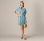 Short Sleeve Cotton Chambray Emma Dress In Chambray Blue 2