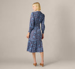 Long Sleeve Floral Print Mia Midi Dress In Brown Blue 5