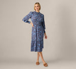Long Sleeve Floral Print Mia Midi Dress In Brown Blue 1