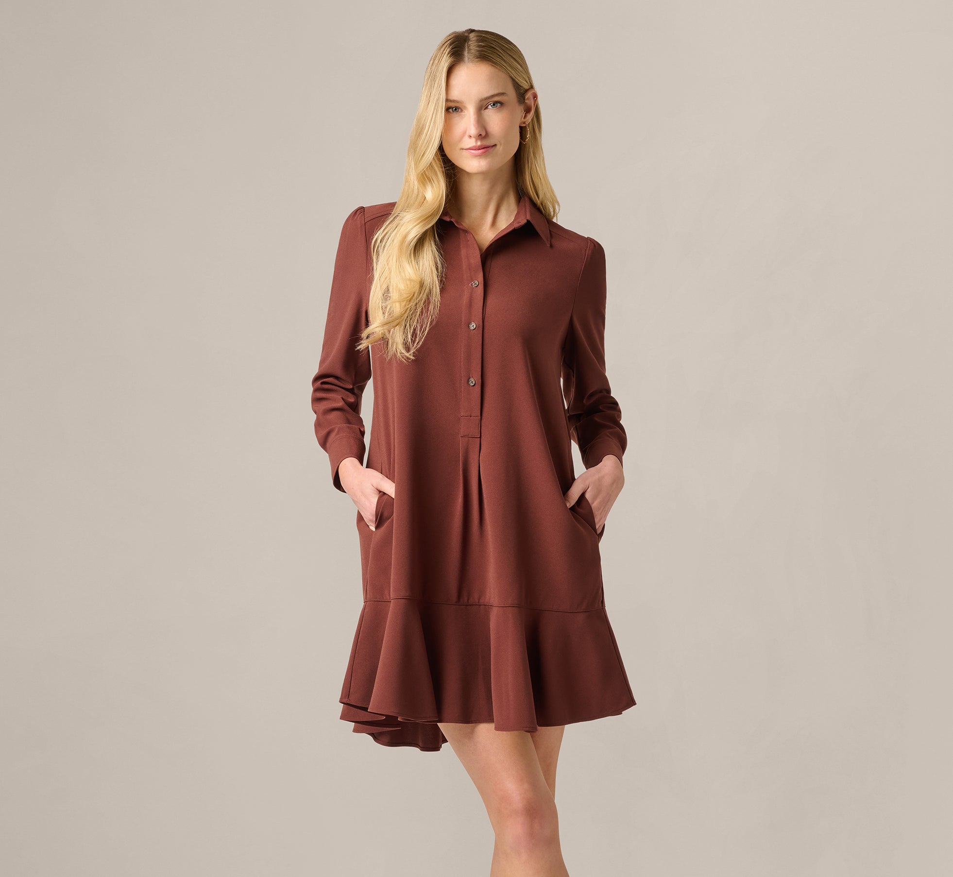 haley maxi dress brown Brown Long Sleeve Flounce Hem Hailey Dress
