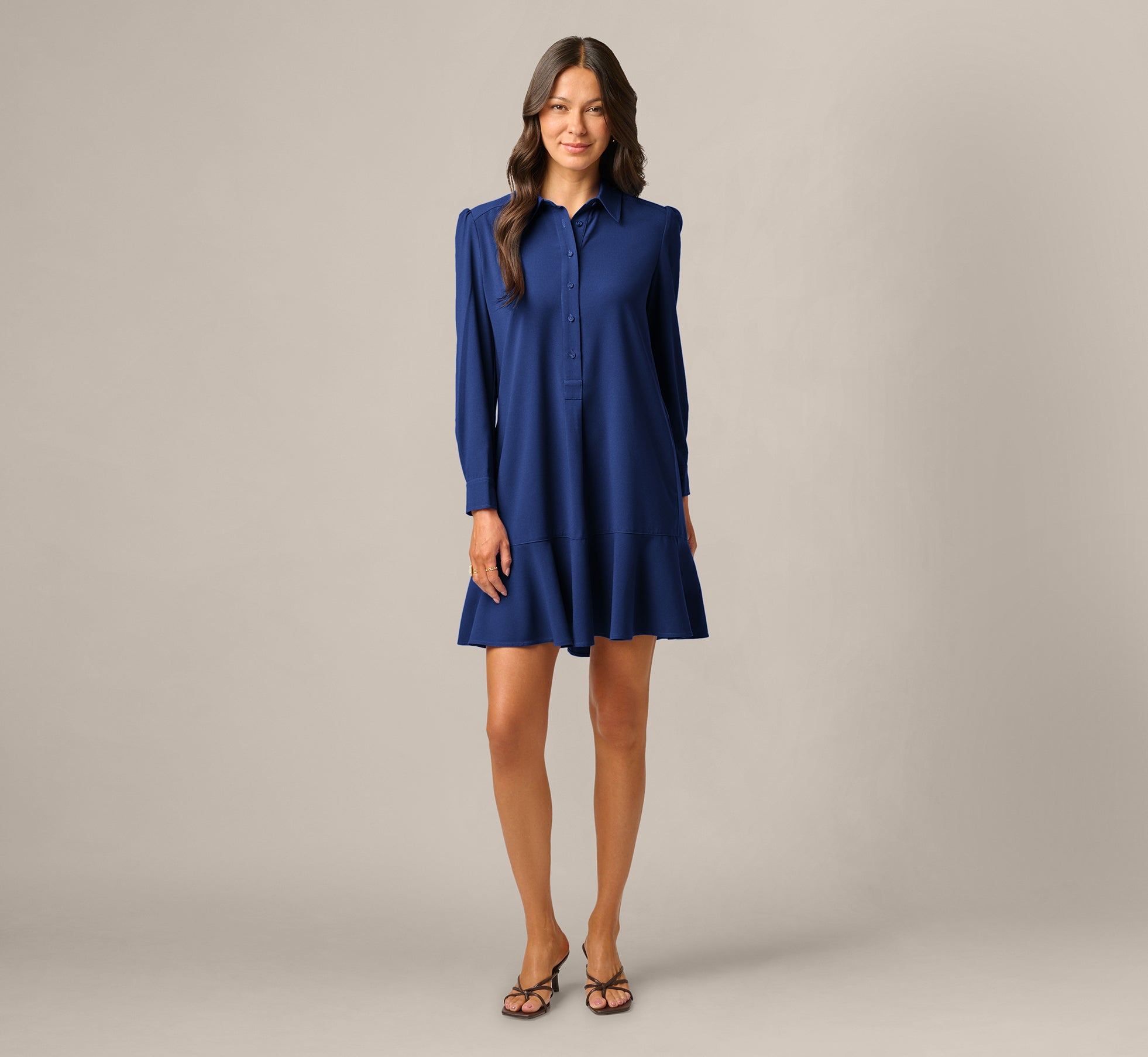 Long Sleeve Flounce Hem Hailey Dress In Classic Navy, Classic Navy / Regular / XL