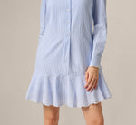 Long Sleeve Embroidered Hem Hailey Dress In Blue White 4