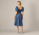 Puff Sleeve Floral Printed Blaire Midi Dress In Navy Ecru 6