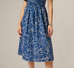 Puff Sleeve Floral Printed Blaire Midi Dress In Navy Ecru 5