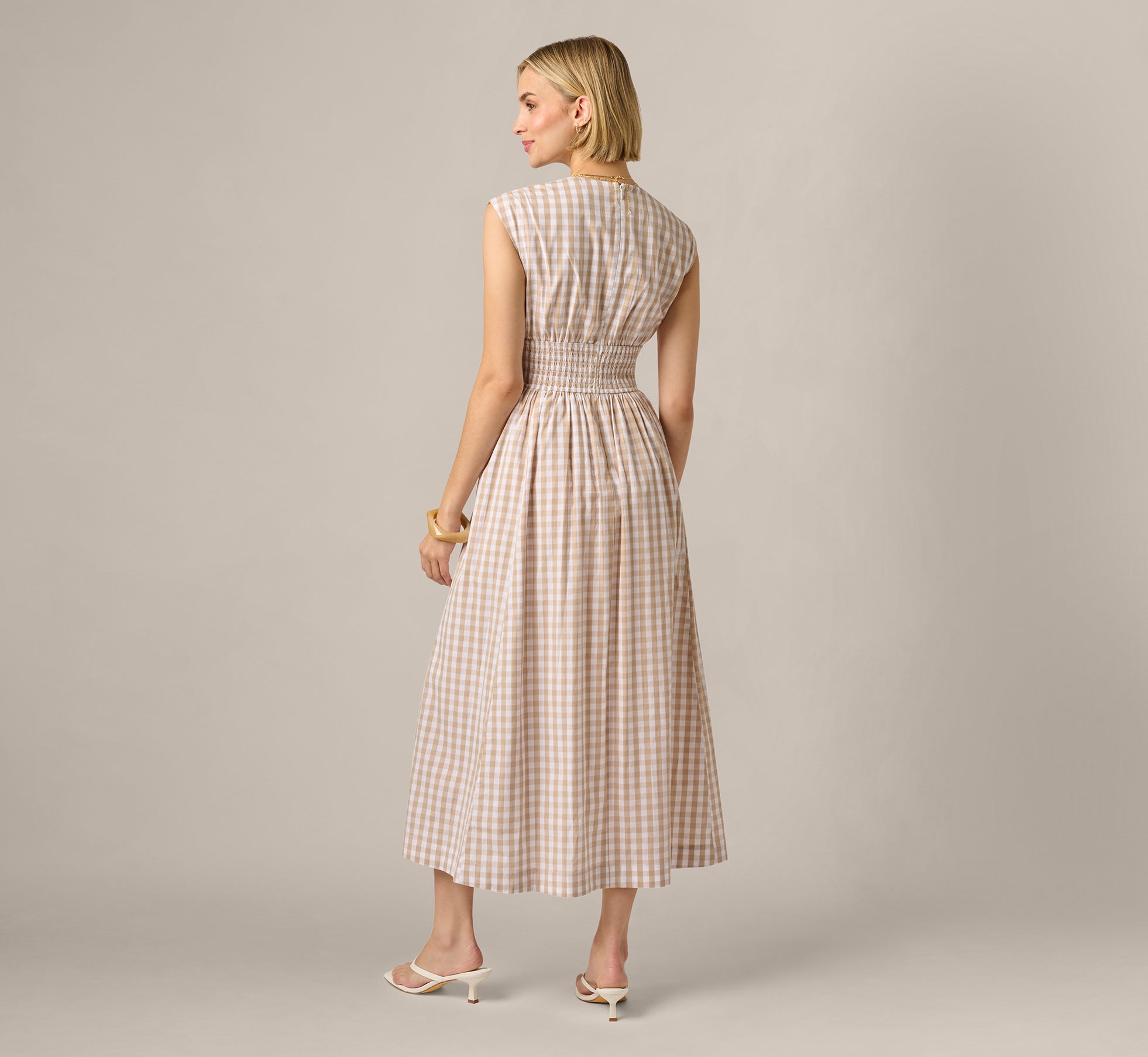 Adrianna Papell Women's V-Neck Twist Front Midi Dress - Beige/Ivory - Size 2M