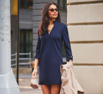 Three Quarter Sleeve Ponte Everyday Shift Dress In Midnight 1