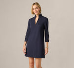 Three Quarter Sleeve Ponte Everyday Shift Dress In Midnight 3