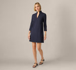 Three Quarter Sleeve Ponte Everyday Shift Dress In Midnight 8
