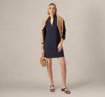 Three Quarter Sleeve Ponte Everyday Shift Dress In Midnight 2
