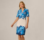 Short Sleeve Floral Border Sheath Dress In Blue Multi 2