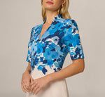 Short Sleeve Floral Border Sheath Dress In Blue Multi 3