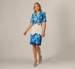 Short Sleeve Floral Border Sheath Dress In Blue Multi 6