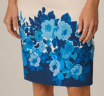 Short Sleeve Floral Border Sheath Dress In Blue Multi 4