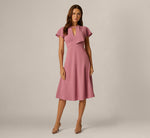 Flutter Sleeve Scarf Neck Midi Dress In Antique Rose 2