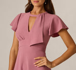 Flutter Sleeve Scarf Neck Midi Dress In Antique Rose 3