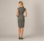 Beaded Collar Stretch Tweed Sheath Dress In Black Ivory 5