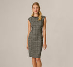 Beaded Collar Stretch Tweed Sheath Dress In Black Ivory 2