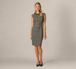 Beaded Collar Stretch Tweed Sheath Dress In Black Ivory 6