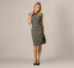Beaded Collar Stretch Tweed Sheath Dress In Black Ivory 1