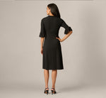 Bell Sleeve Bow Front Ruffle Midi Dress In Black 5