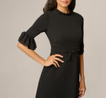 Bell Sleeve Bow Front Ruffle Midi Dress In Black 3
