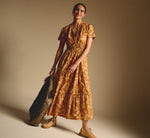 Short Sleeve Sophia Tiered Midi Dress In Cognac Multi 1