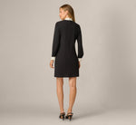 Long Sleeve Bow Collar Stretch Shift Dress In Black Ivory 5